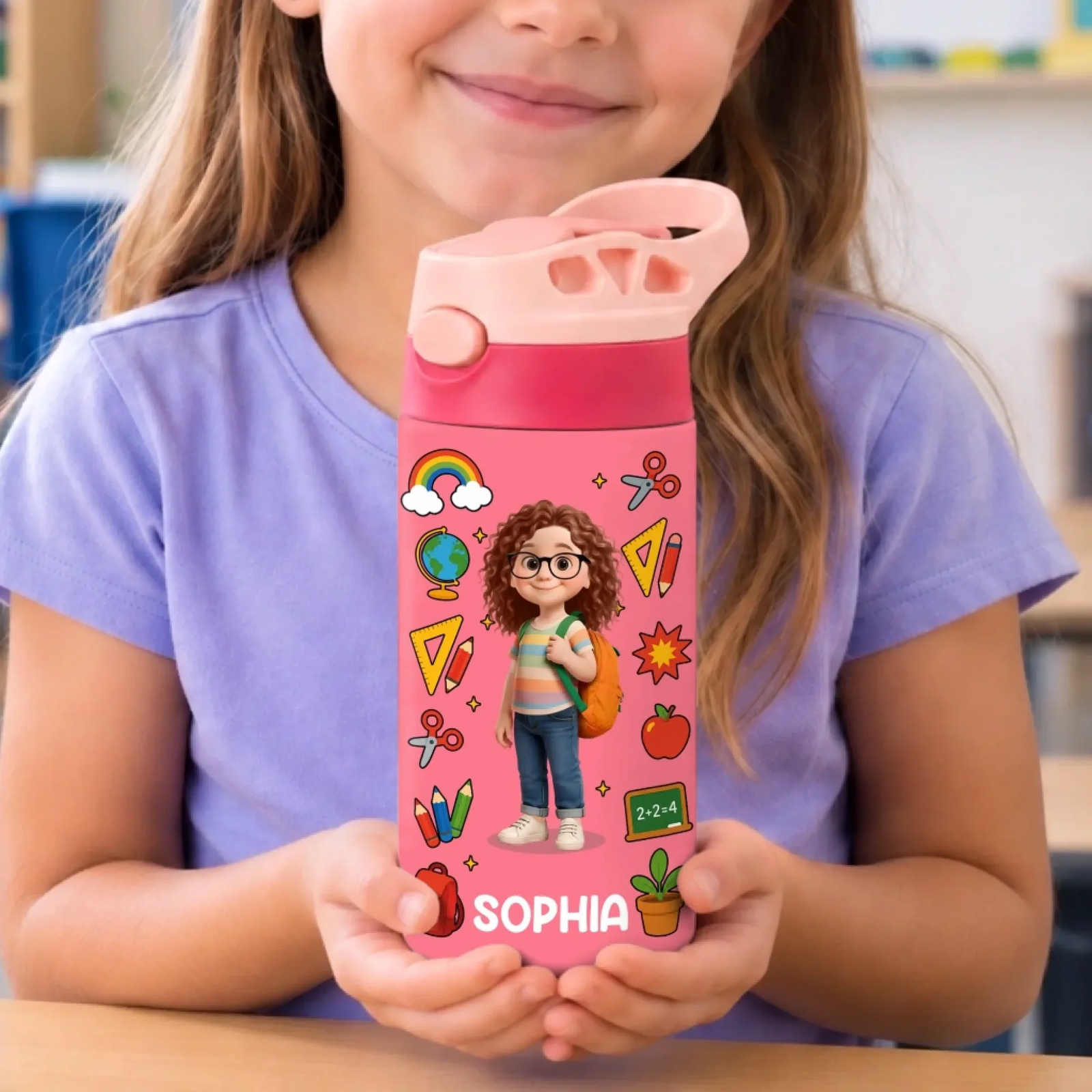Happy Mind Happy Heart Kids Back To School - Personalized Kids Insulated Water Bottle - Gift For Back To School, First Day of School - Student, Son, Daughter | Kindergarten, Pre-K, Preschool