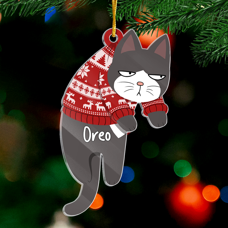 Have Yourself A Very Meowy Christmas Cat Lover custom shaped acrylic ornament, alternate view 2