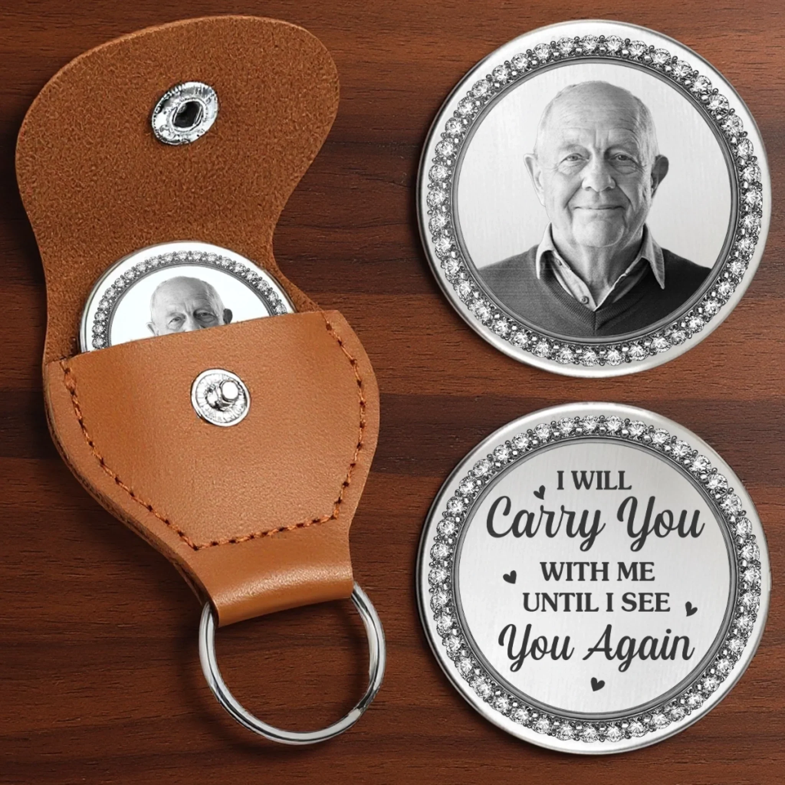 Heaven Holds You Memorial - Personalized Leather Pocket Hug - Memorial Sympathy Gifts For Loss Of Mom, Dad