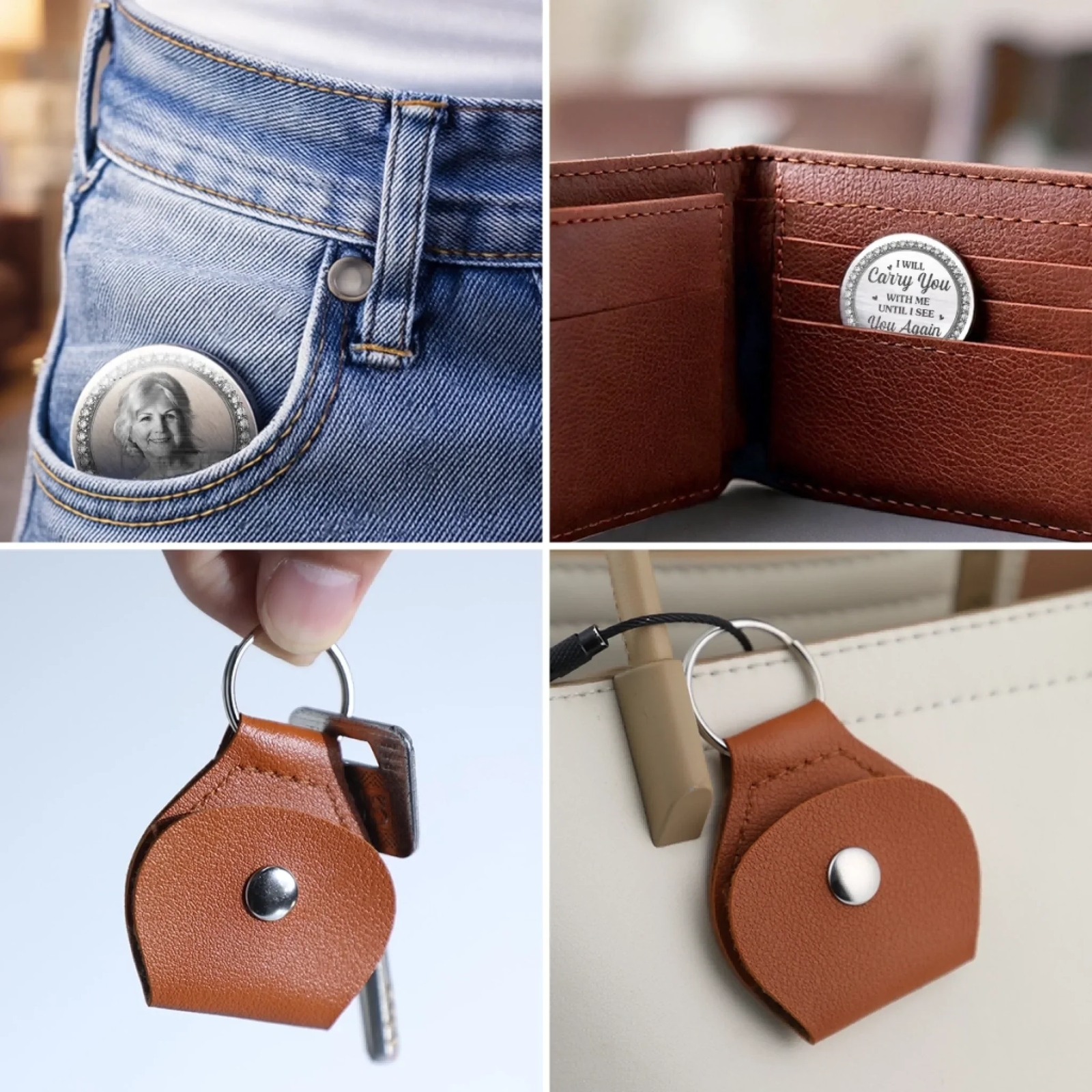 Heaven Holds You Memorial - Personalized Leather Pocket Hug - Memorial Sympathy Gifts For Loss Of Mom, Dad