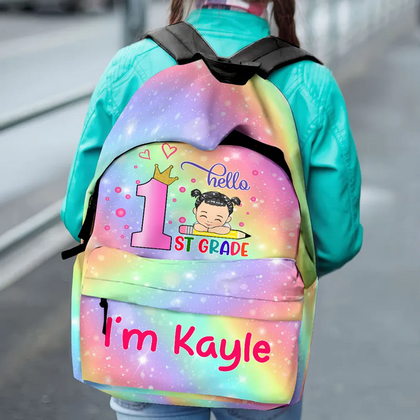 Hello School -  Personalized Kid Backpack - Custom Gift For Back To School, First Day of School - Student, Son, Daughter | Kindergarten, Pre-K, Preschool