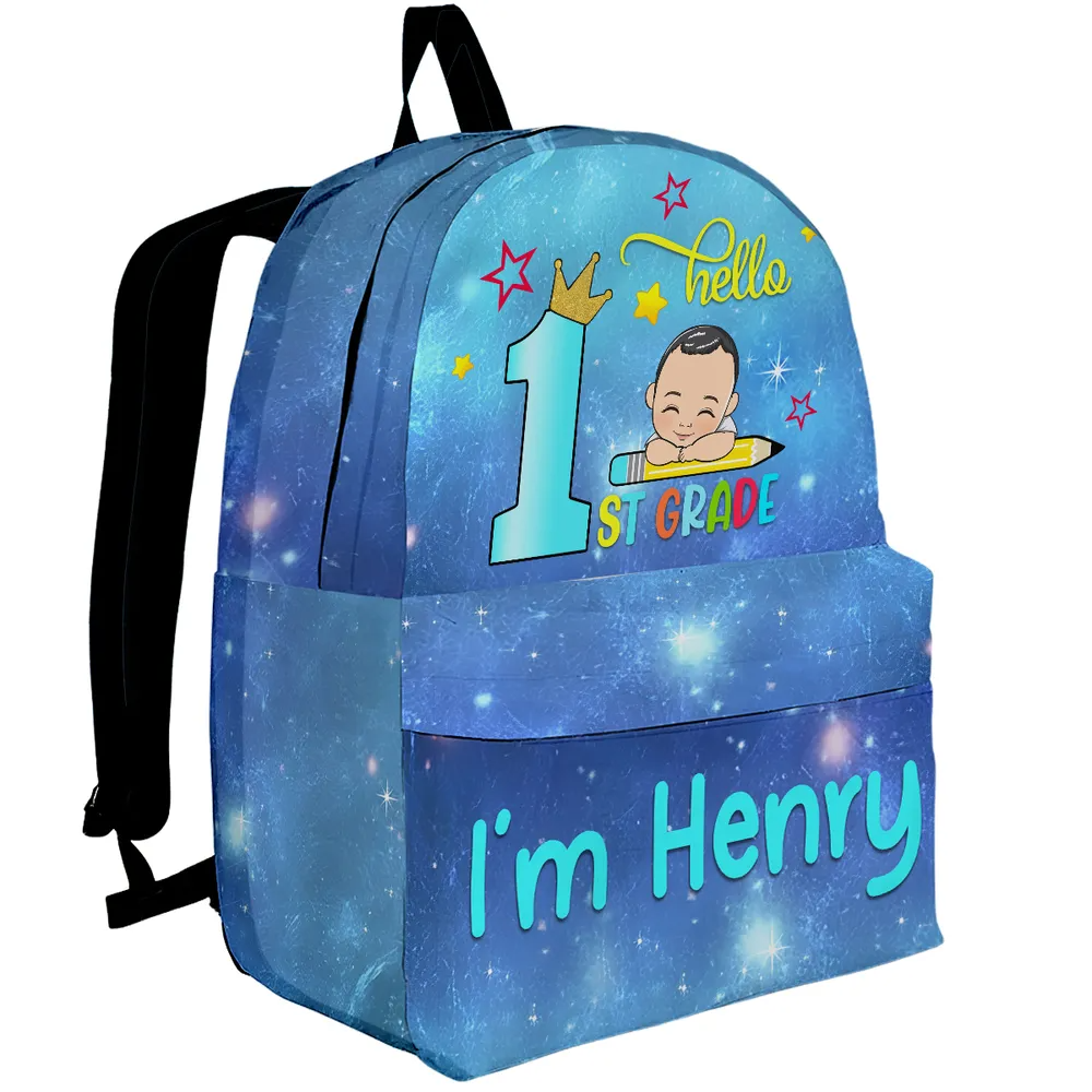 Hello School -  Personalized Kid Backpack - Custom Gift For Back To School, First Day of School - Student, Son, Daughter | Kindergarten, Pre-K, Preschool