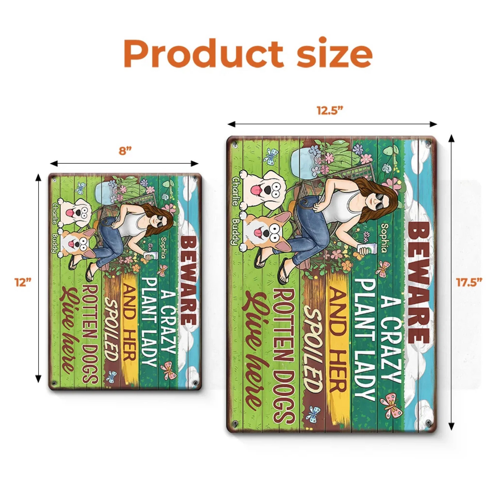 Here Lives A Plant Lover And Her Precious Little Dog/Cat - Personalized Metal Sign - Gift for Dog/Cat Lovers, Pet Lovers, Plant Lovers