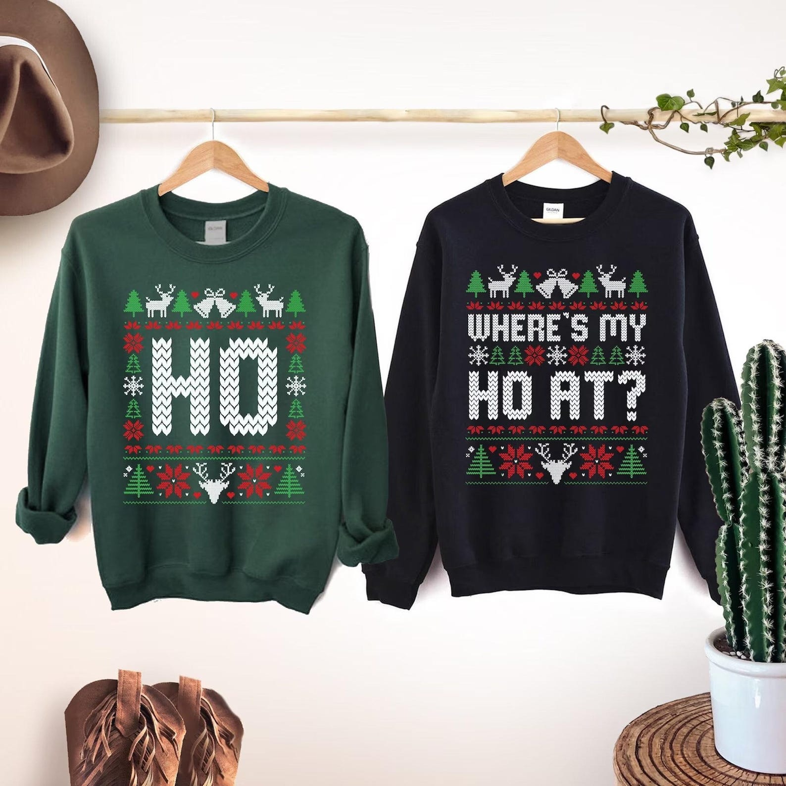 Ho Sweater Humorous Couples - Funny Couple Ugly Christmas Sweater - Gift For Couples, Wife, Husband