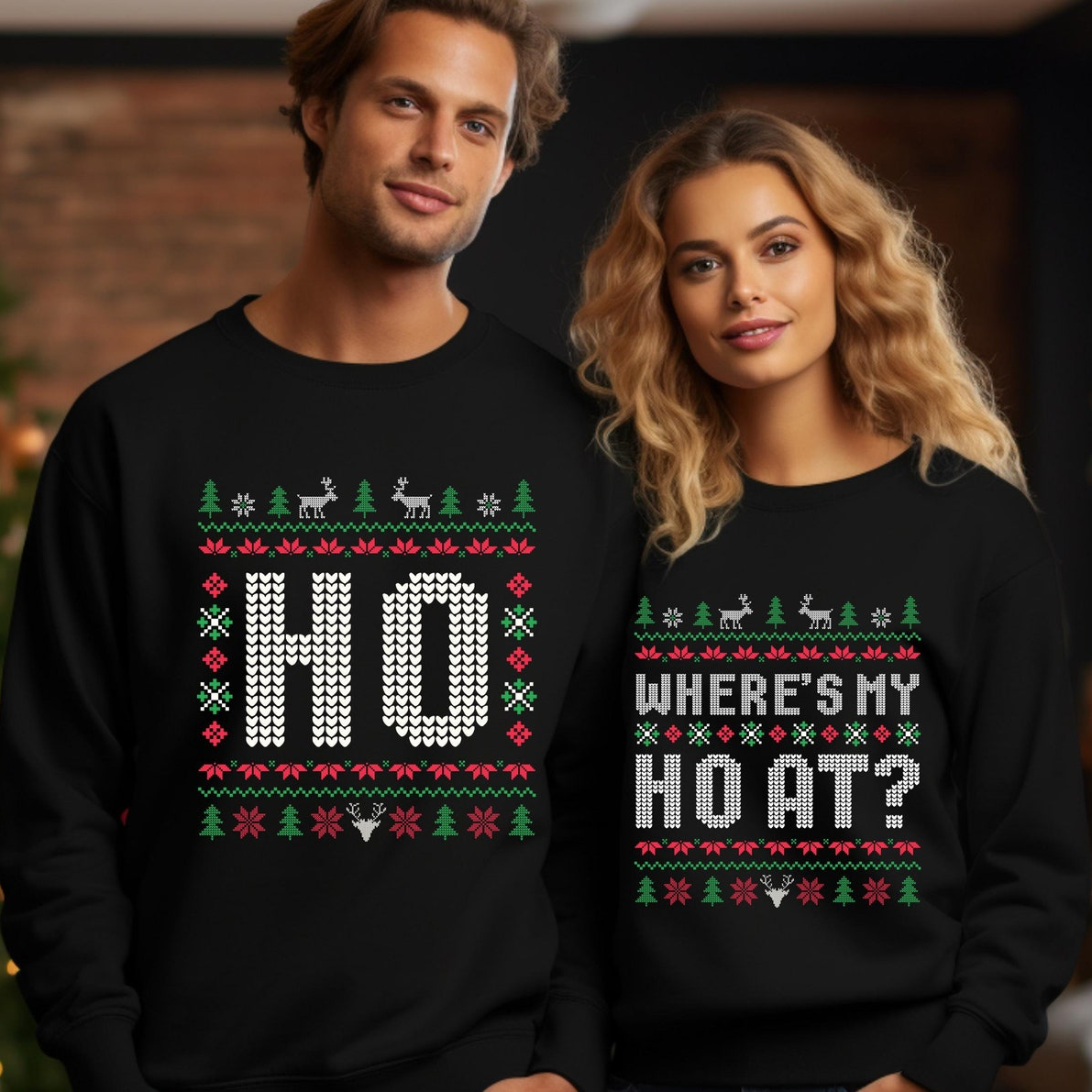 Ho Sweater Humorous Couples - Funny Couple Ugly Christmas Sweater - Gift For Couples, Wife, Husband