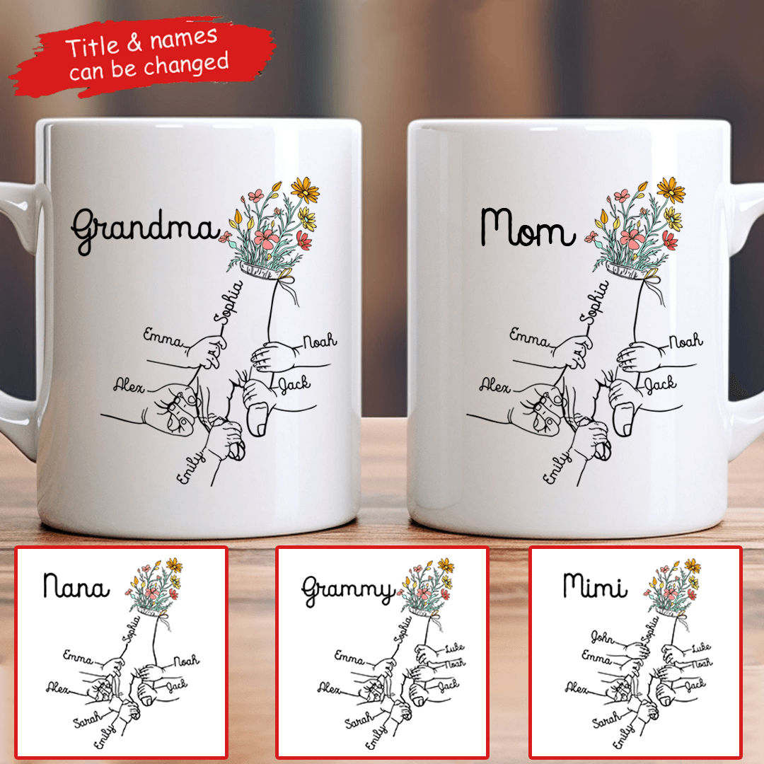 Holding Mom's Hand - Personalized Mug - Gift for Mom, Wife, Grandma, Mother's Day - Suzitee Store