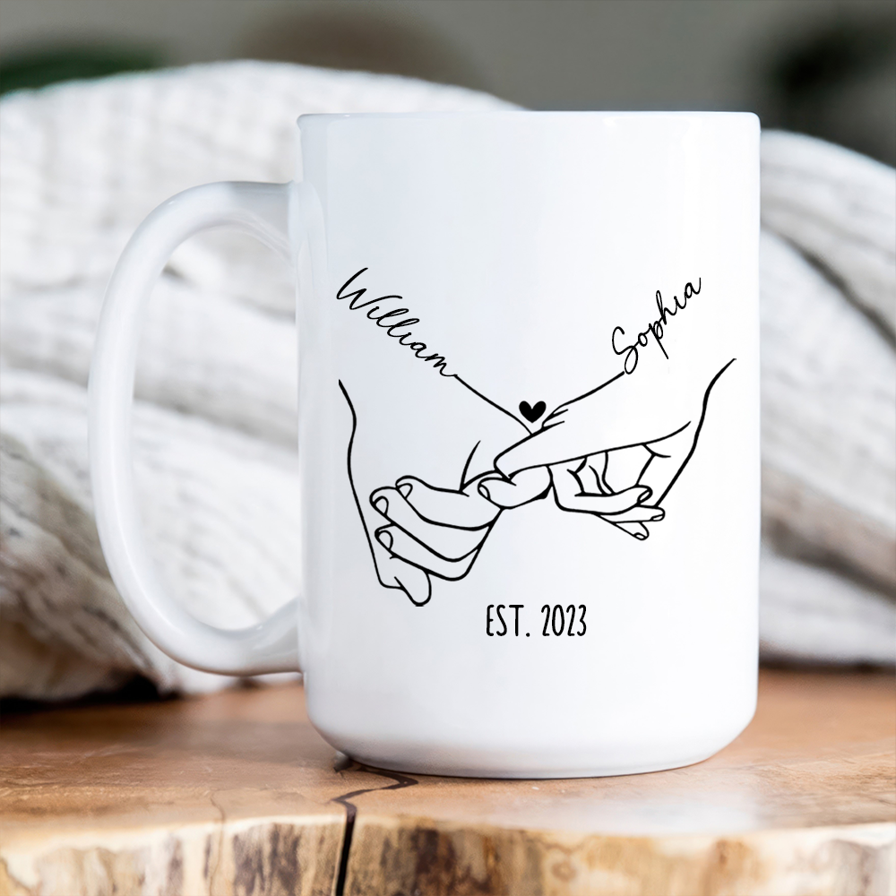 Personalized Holding Hands Couple mug, alternate view 3