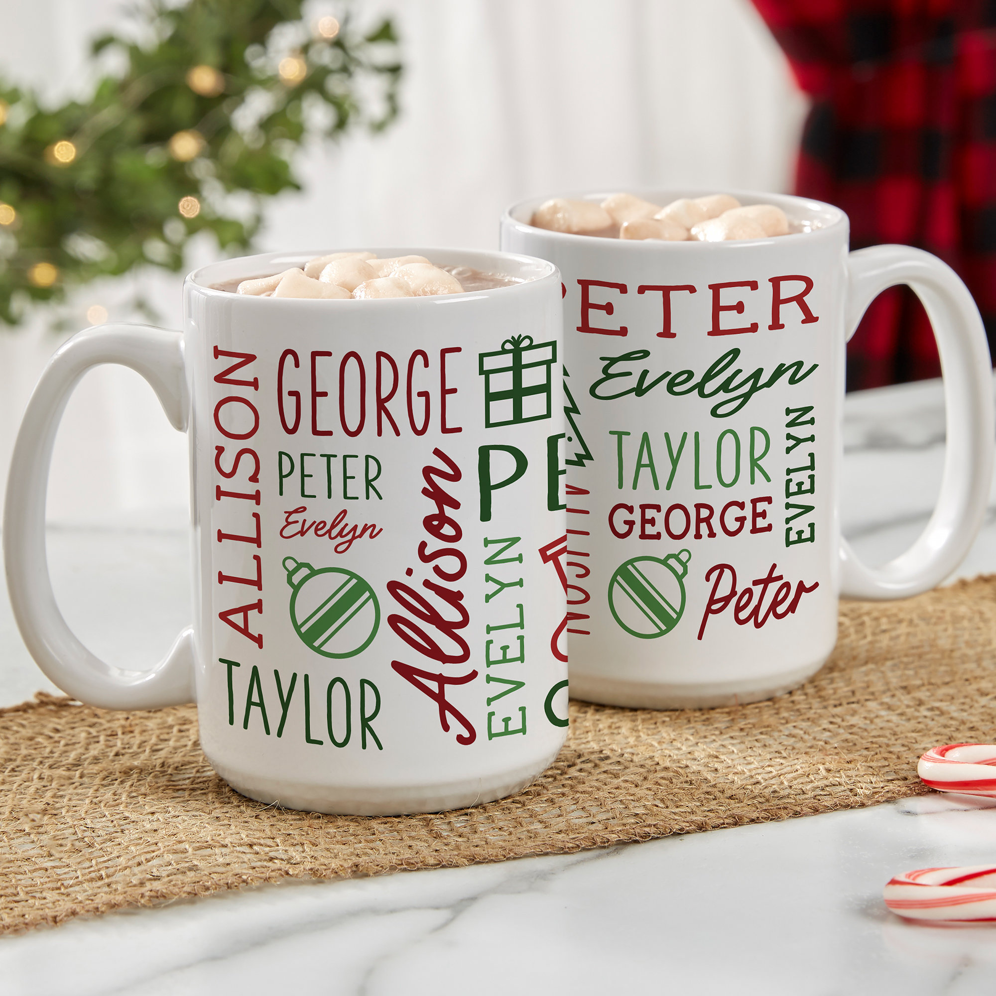 Holiday Repeating Name - Personalized Custom Mug - Christmas Gift For Family Members, Friends, Coworkers