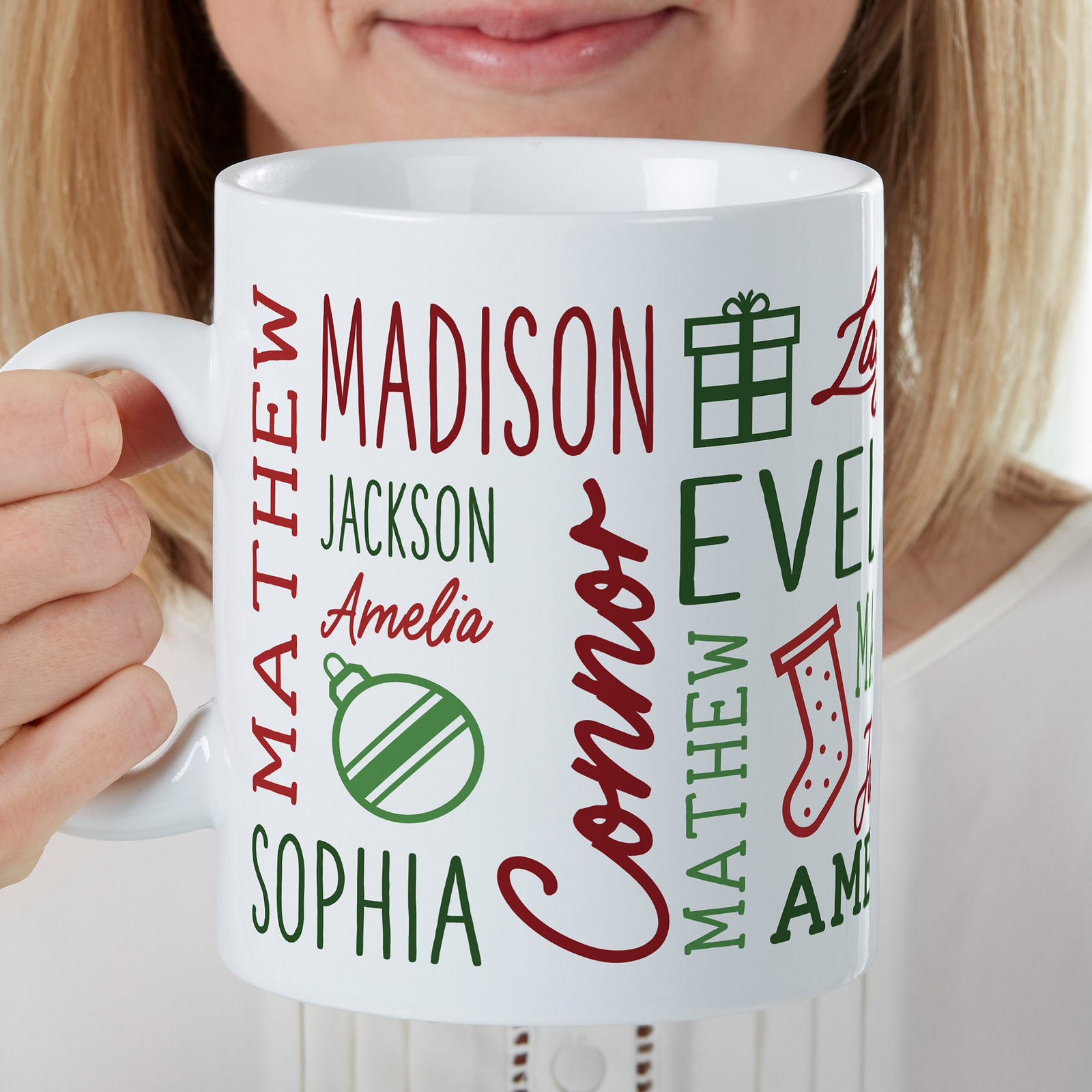 Holiday Repeating Name - Personalized Custom Mug - Christmas Gift For Family Members, Friends, Coworkers
