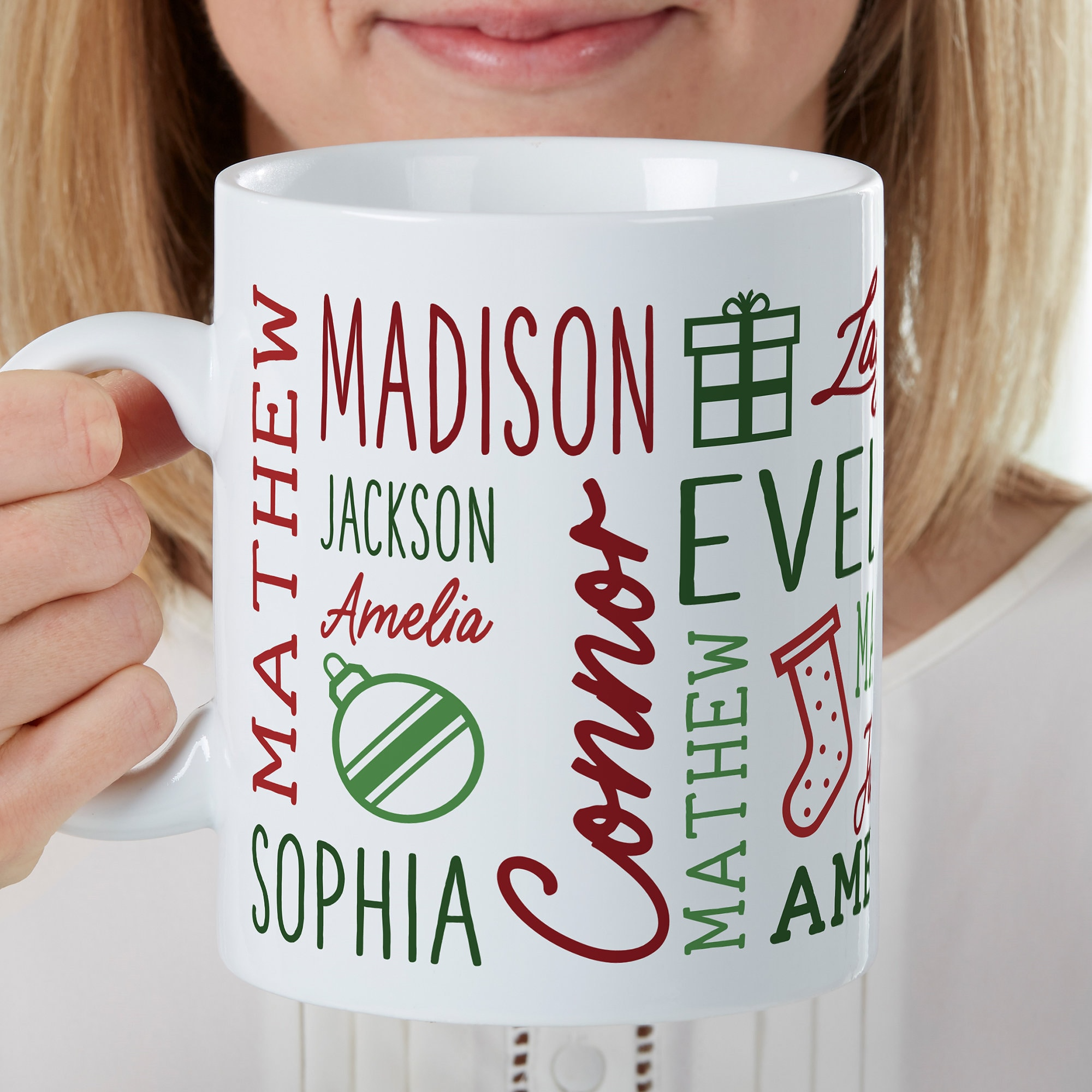 Holiday Repeating Name - Personalized Custom Mug - Christmas Gift For Family Members, Friends, Coworkers