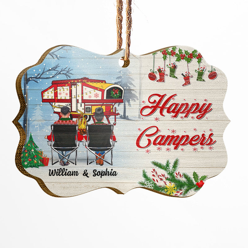 Home Is Where Happy Campers - Personalized Medallion Wooden Ornament - Christmas Gift For Camping Lovers