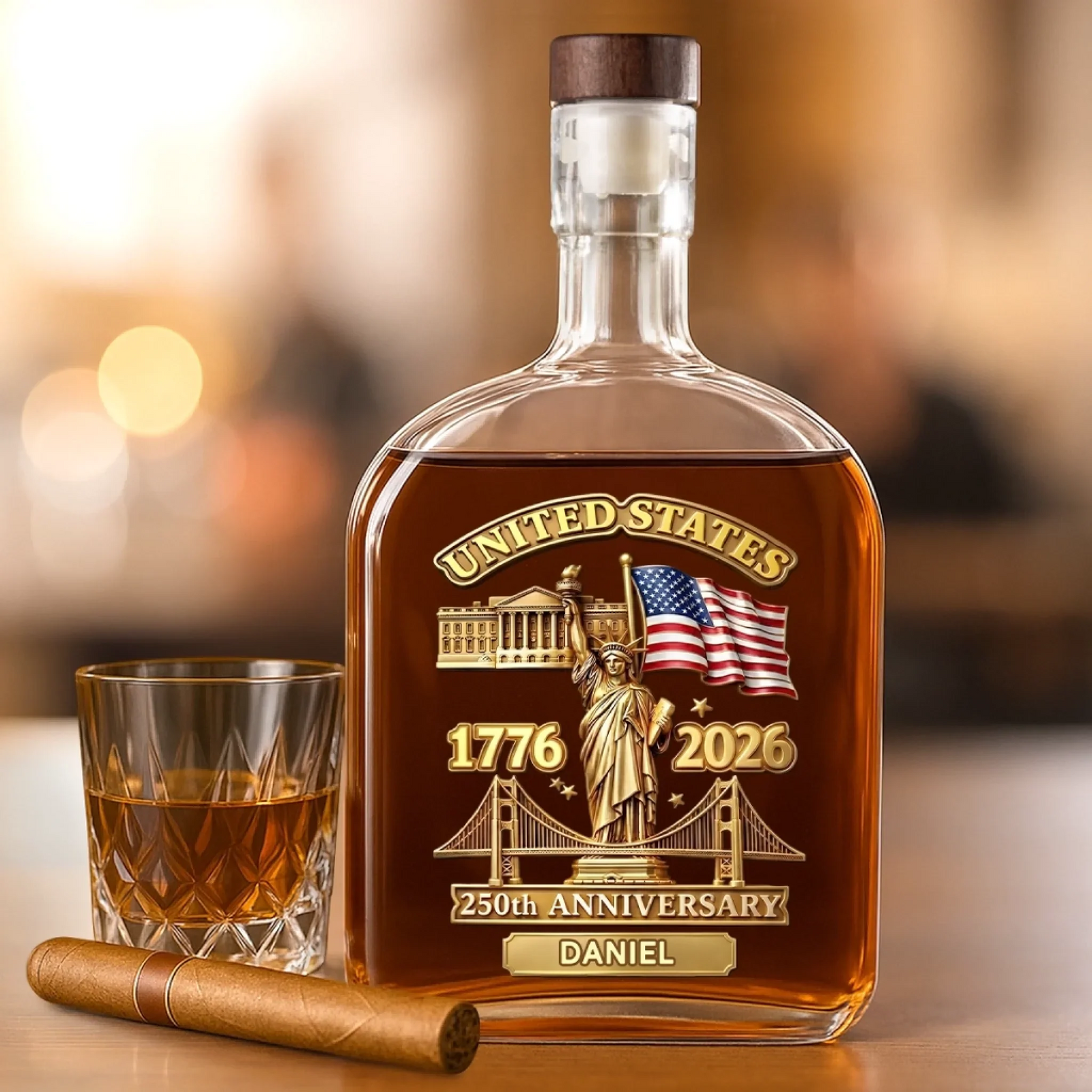 Honor The Brave Spirit America 250th - Personalized Whiskey Bottle - America 250th Anniversary Gifts For Family, Mom, Dad, Brother, Sister
