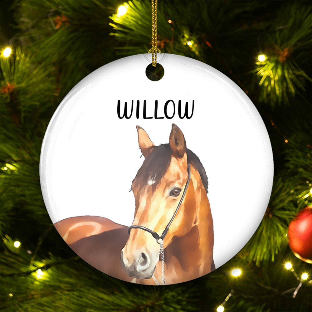 Custom Photo Horse Ornament personalized circle ceramic ornament, alternate view 2