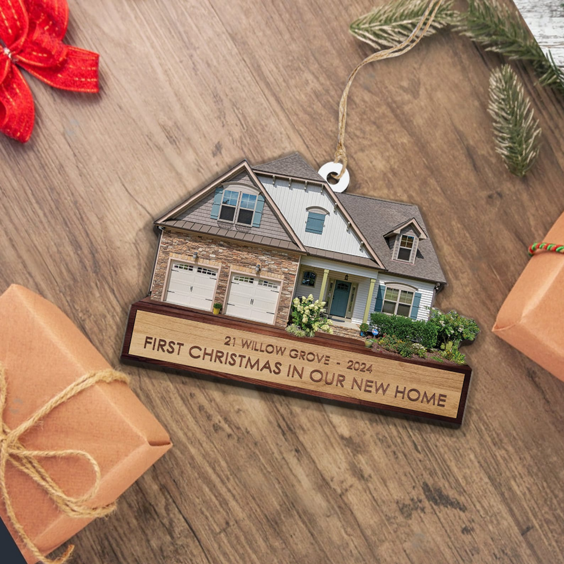 Custom House Photo Ornament, House Photo Ornament, Christmas personalized custom shaped acrylic ornament, alternate view 7