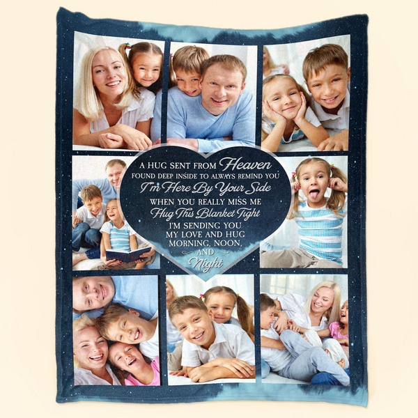 Custom Photo Hugs From Heaven - Human Memorial Personalized Custom Blanket - Christmas Memorial Sympathy Gifts For Loss Of Mom, Dad