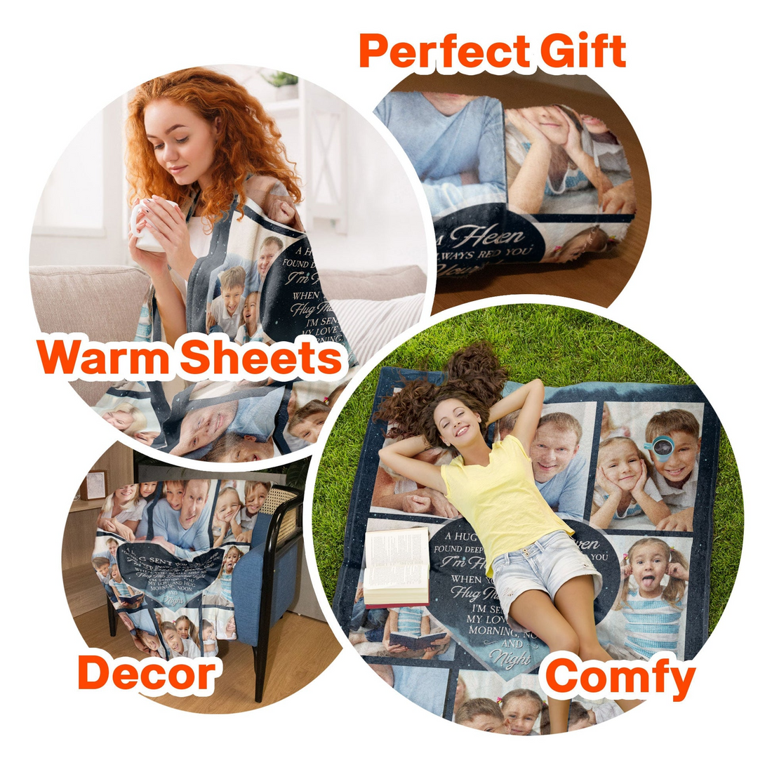 Personalized Custom Photo Hugs From Heaven fleece blanket, sherpa reverse side folded back