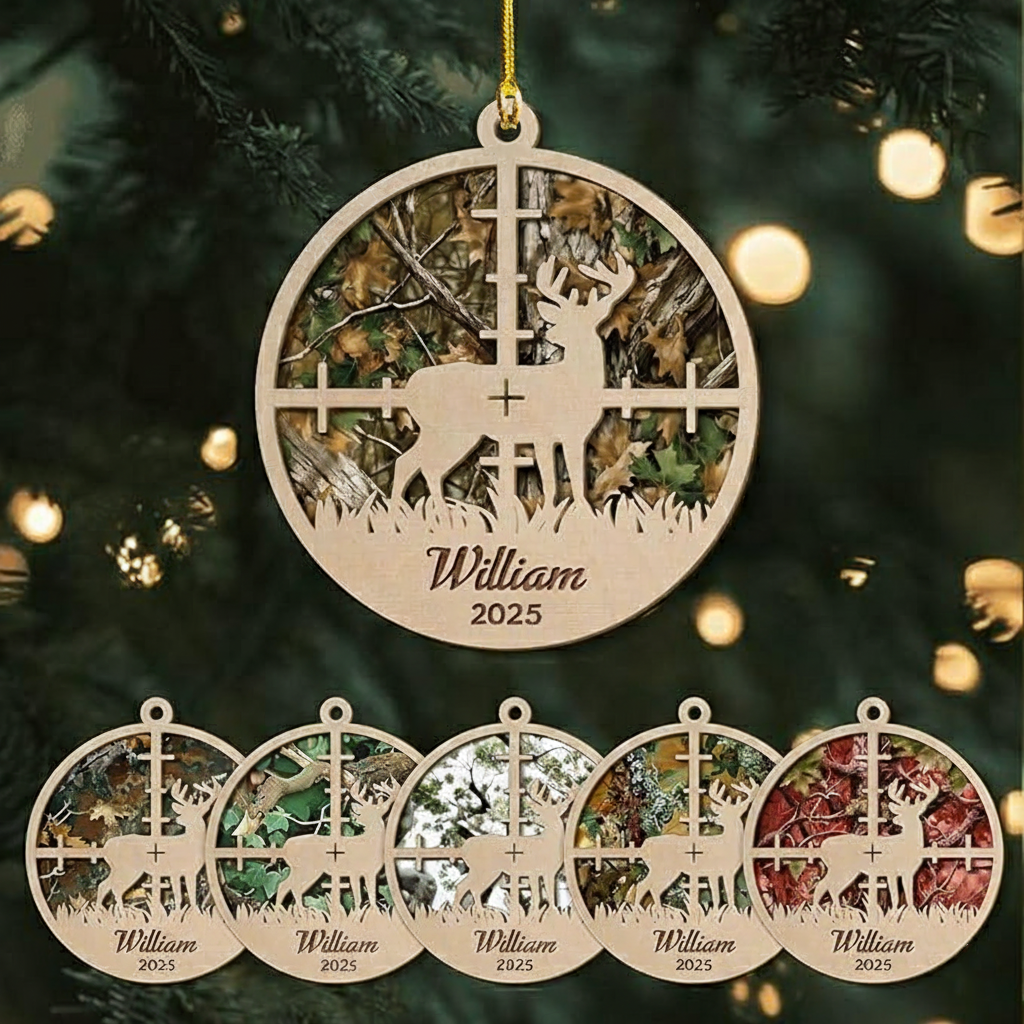 Hunting Christmas Ornament - Personalized Custom 2-layered Wood Ornament - Christmas Gift For Hunter, Outdoor Hunting