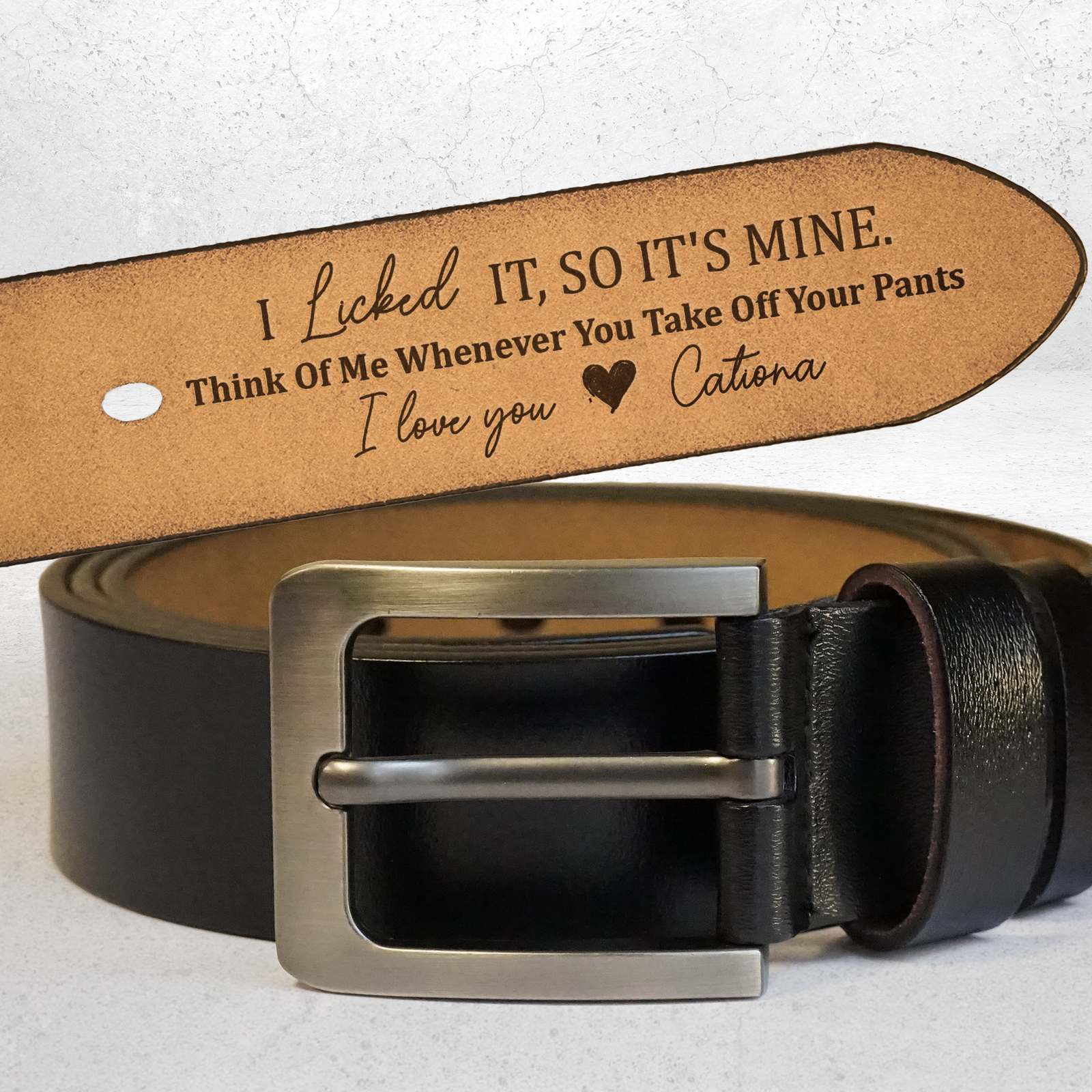 Custom Engraved Belt for Him - I Licked It, So It's Mine - Personalized Gift for Husband, Boyfriend, Fiancé, Valentine, Anniversary | Leather