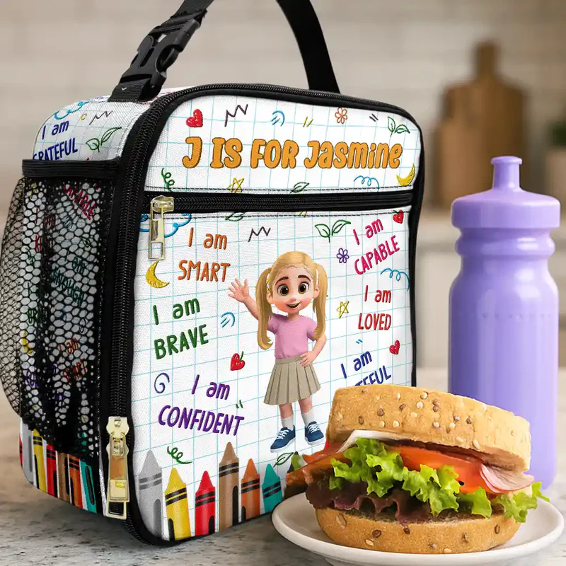 I Am Brave Kind & Smart -  Personalized Kids Lunch Bag - Gift For Back To School, First Day of School - Student, Son, Daughter | Kindergarten, Pre-K, Preschool