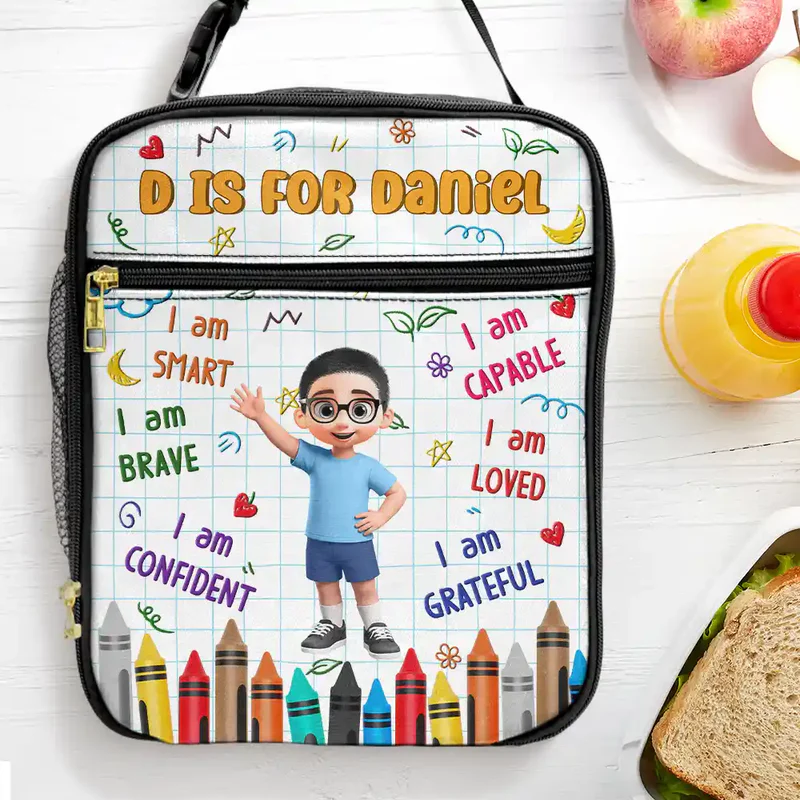 I Am Brave Kind & Smart -  Personalized Kids Lunch Bag - Gift For Back To School, First Day of School - Student, Son, Daughter | Kindergarten, Pre-K, Preschool