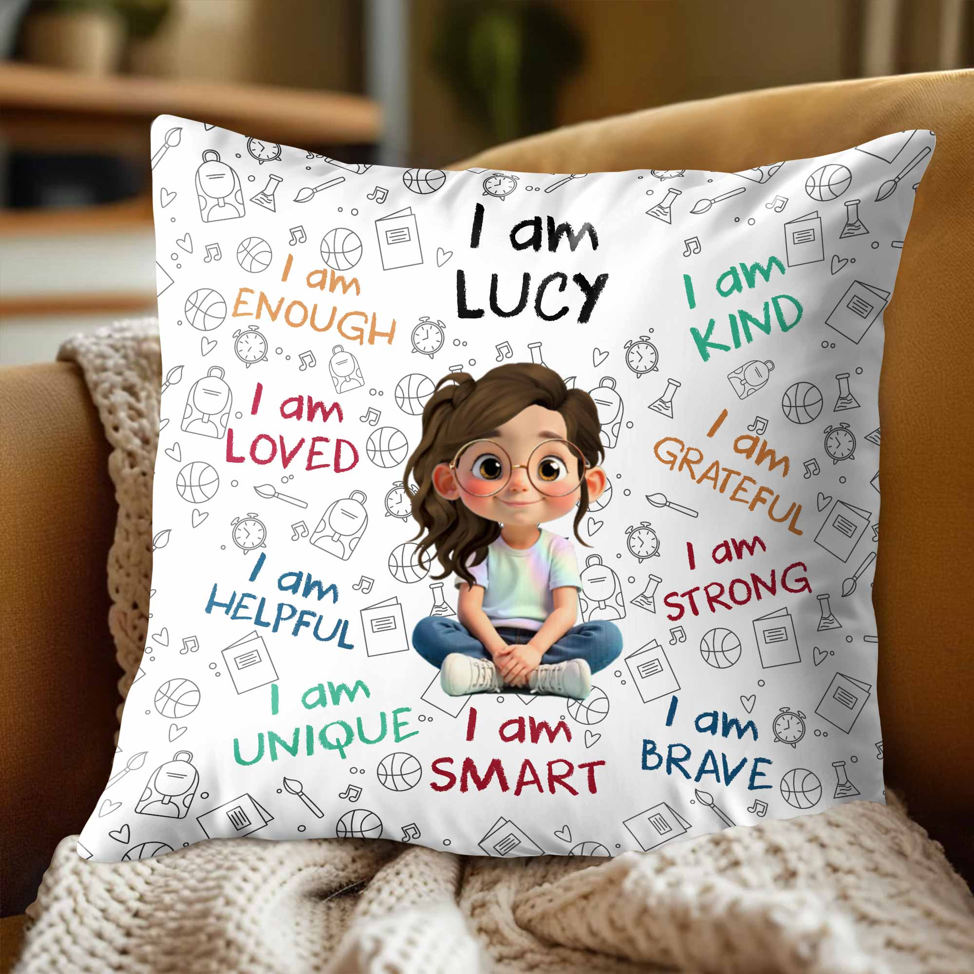 I Am Enough, Loved, Unique, Brave Kid - Personalized Custom Pillow - Gift For Grandson, Granddaughter, Son, Daughter