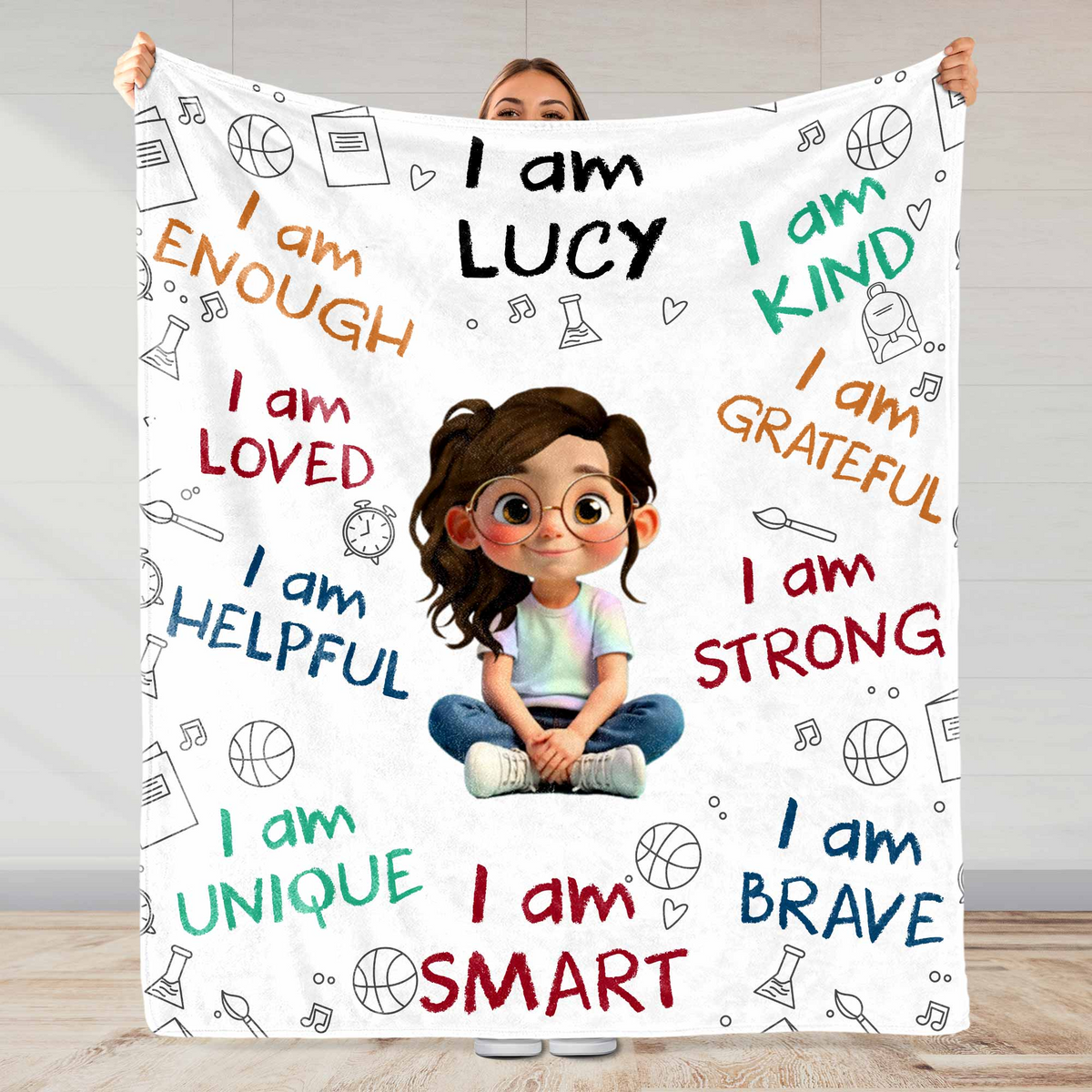 I Am Enough, Loved, Unique, Brave Kid - Personalized Custom Blanket - Gift For Grandson, Granddaughter, Son, Daughter