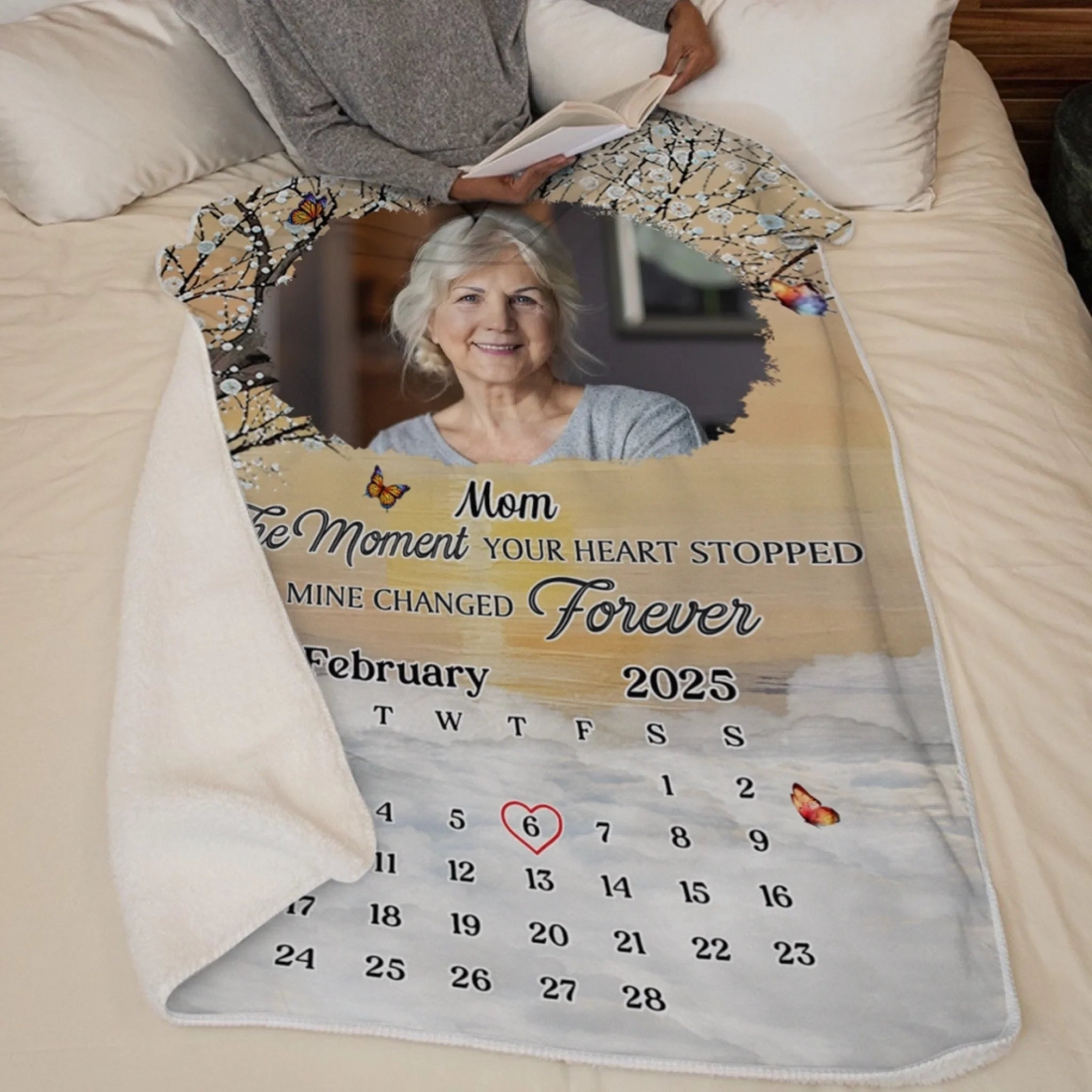 Custom Photo I Carry You In My Heart fleece blanket, sherpa reverse side folded back