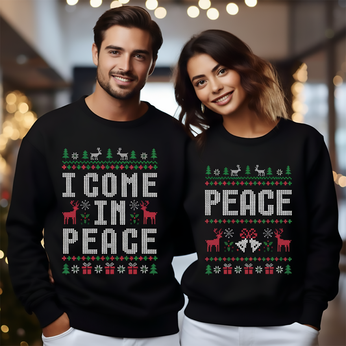 I Come in Peace Funny Matching Couples - Funny Couple Ugly Christmas Sweater - Gift For Couples, Wife, Husband