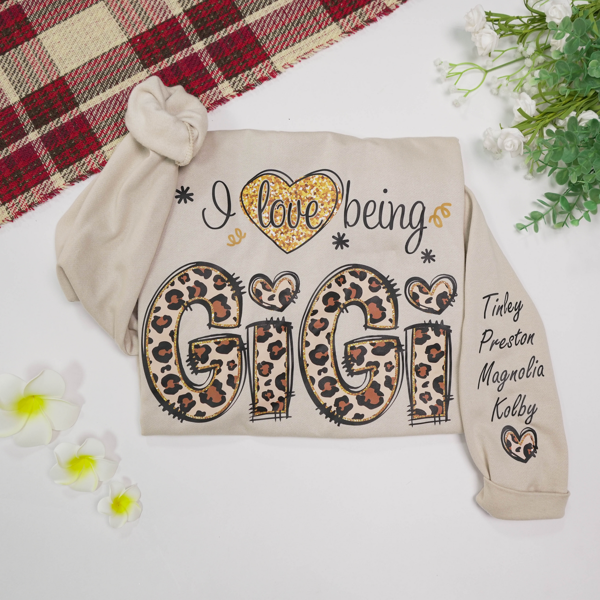 I Love Being Grandma Leopard - Personalized Sleeve Printed Sweater - Gift for Grandma, Nana, Grandparent