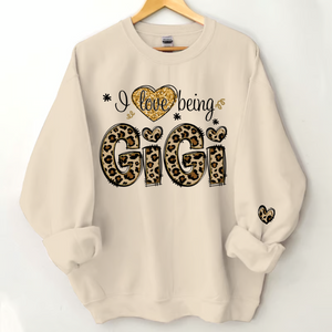 I Love Being Grandma Leopard - Personalized Sleeve Printed Sweater - Gift for Grandma, Nana, Grandparent