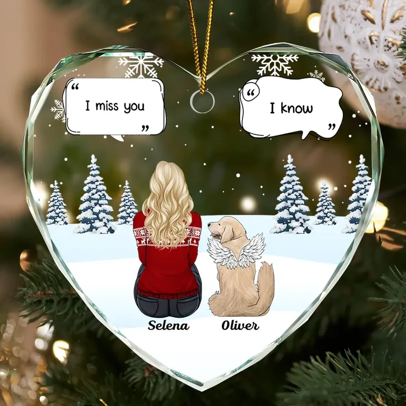 I Miss You Memorial Dog Cat - Personalized Heart Shaped Glass Ornament - Sympathy Gift For Pet Owners, Pet Lovers
