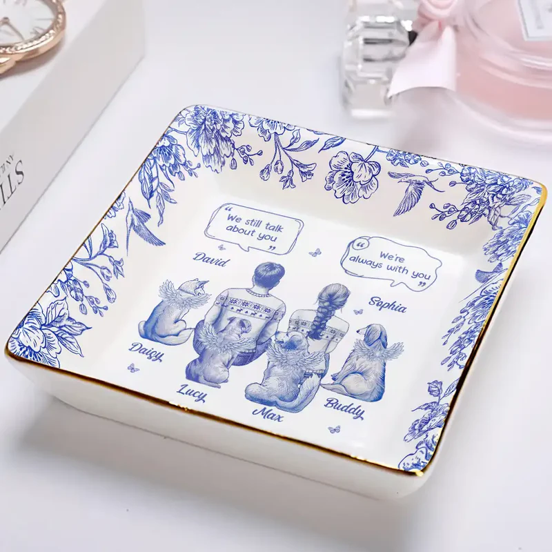 I Miss You Memorial Dog Cat Toile - Personalized Jewelry Dish - Sympathy Gift For Dog Lovers, Cat Lovers, Pet Owners