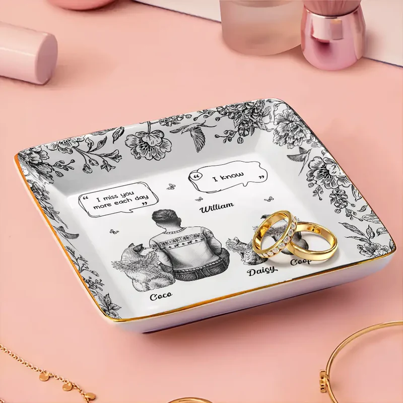 I Miss You Memorial Dog Cat Toile - Personalized Jewelry Dish - Sympathy Gift For Dog Lovers, Cat Lovers, Pet Owners