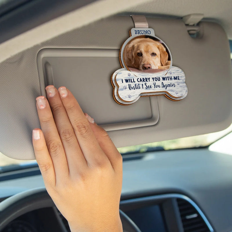Custom Photo I Will Carry You With Me Pet Memorial personalized car visor clip, alternate view 3
