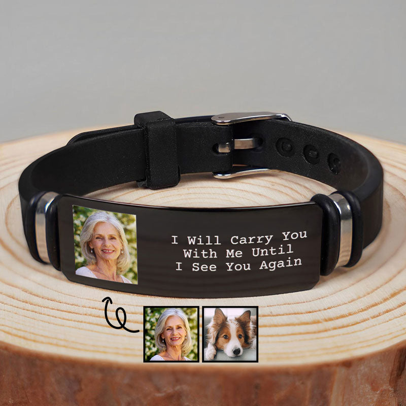 Custom Photo I'll Carry You - Personalized Bracelet - Memorial Gift For Family, Siblings, Friends, Dog Lovers, Cat Lovers 1