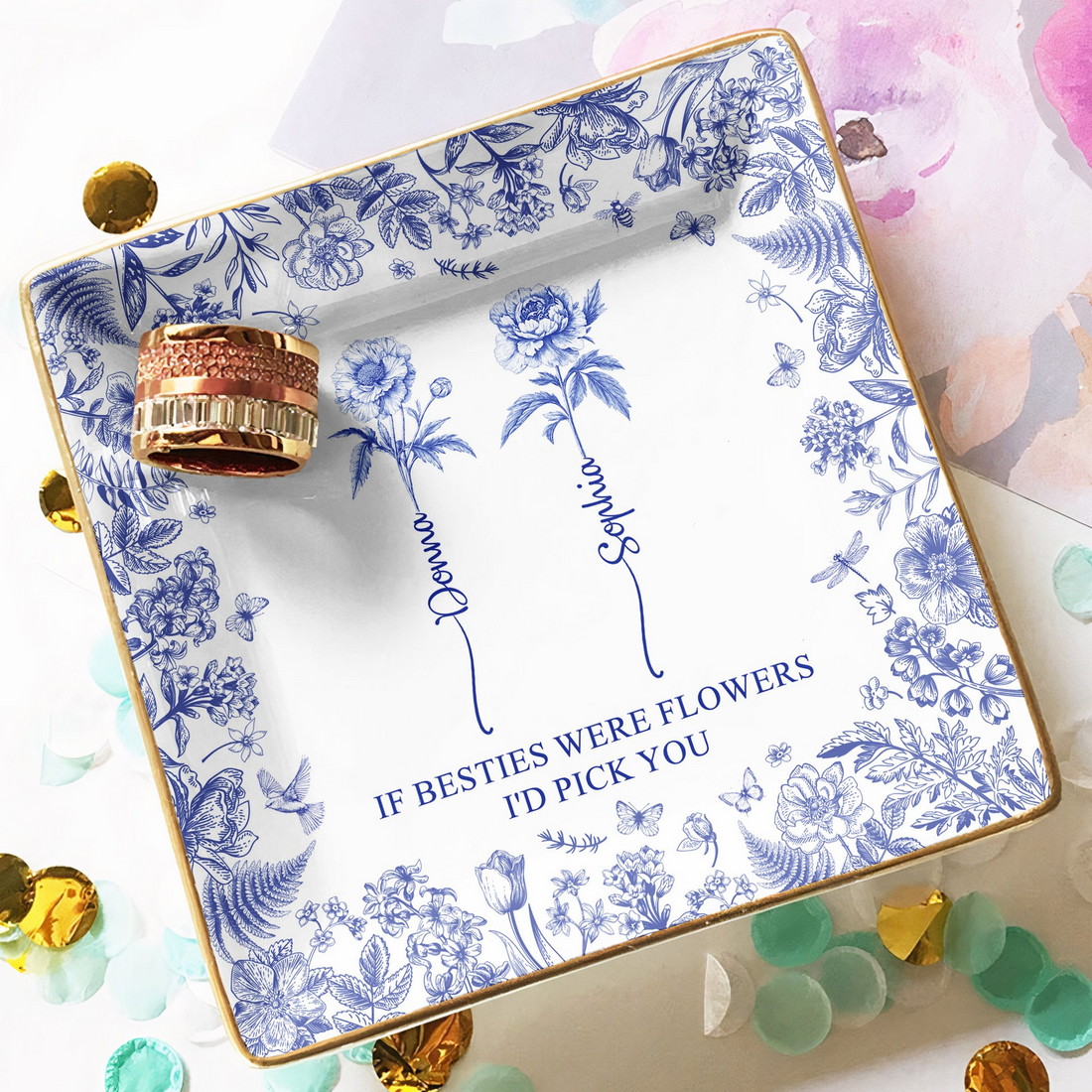 Personalized If Besties Were Flowers I'd Pick You jewelry dish, alternate view 2