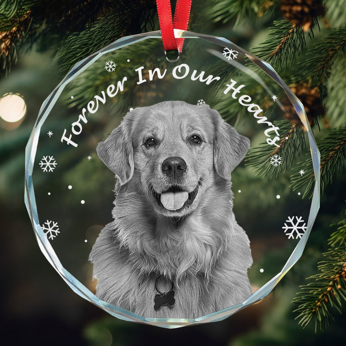 Custom Photo In Loving Memory Forever In Our Hearts personalized circle glass ornament, alternate view 2