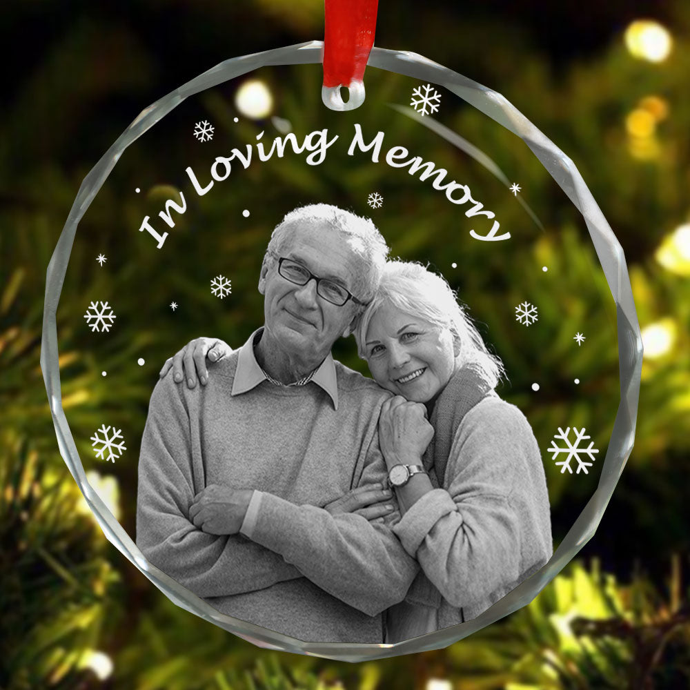 Custom Photo In Loving Memory Forever In Our Hearts - Personalized Christmas Circle Glass Ornament - Memorial Sympathy Gifts For Loss Of Mom, Dad
