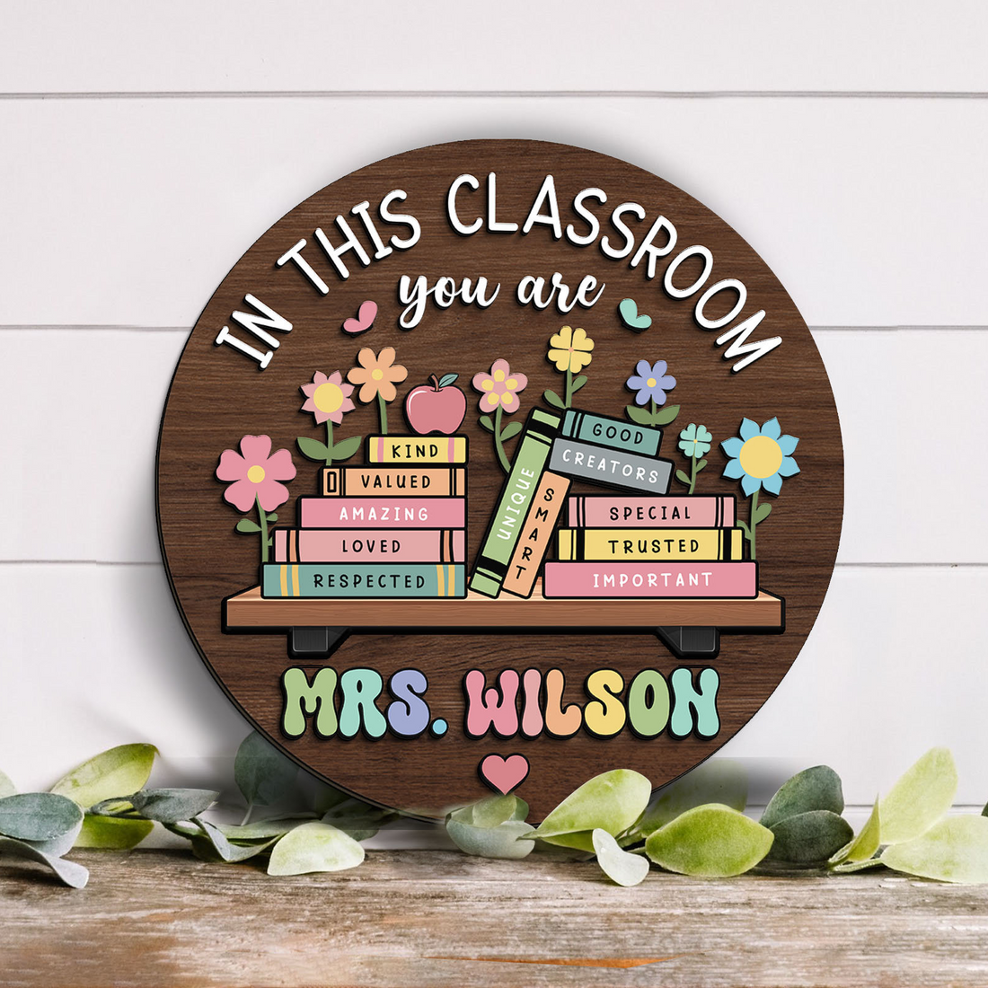 Personalized In this Classroom You Are Teacher 3D Effect Door Sign round wood sign, alternate view 2