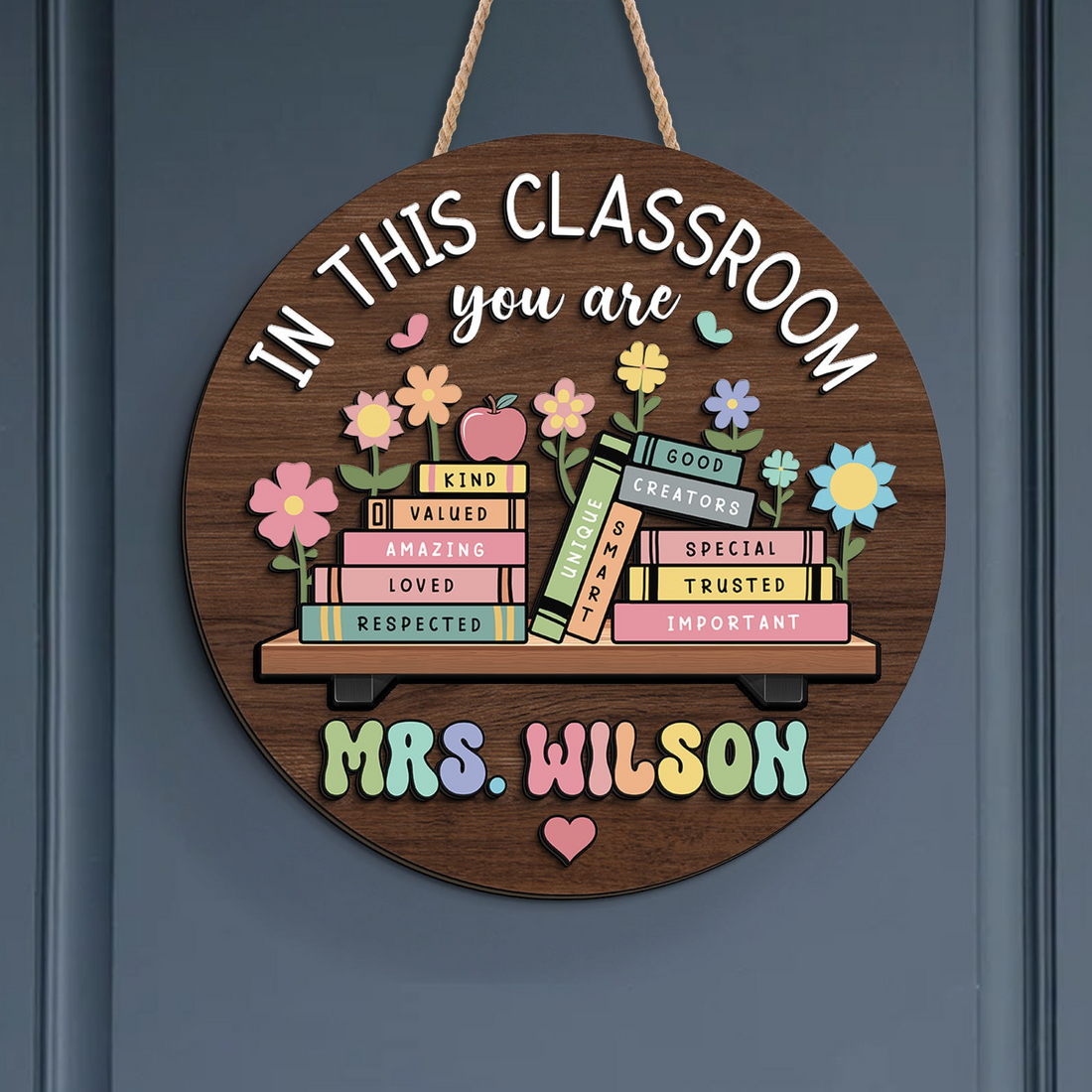 Personalized In this Classroom You Are Teacher 3D Effect Door Sign round wood sign, alternate view 3