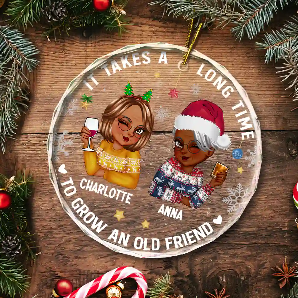 It Takes A Long Time To Grow An Old Friend personalized circle glass ornament, alternate view 5