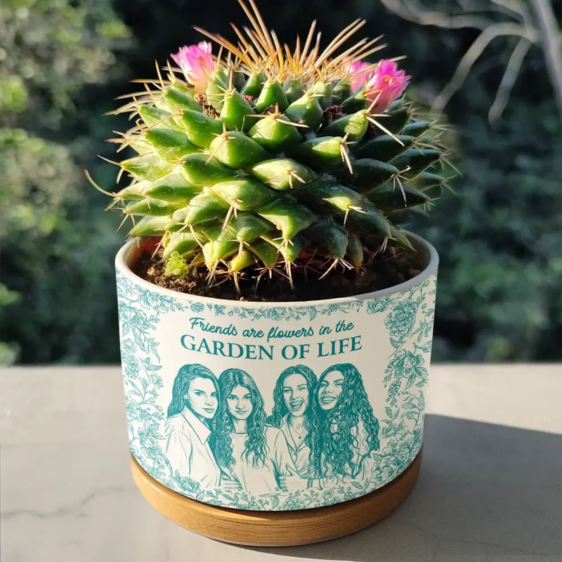 Custom Photo Pencil Sketch It Takes A Long Time To Grow An Old Friend - Personalized Ceramic Plant Pot - Gift For Her, Besties, Friends, Sister