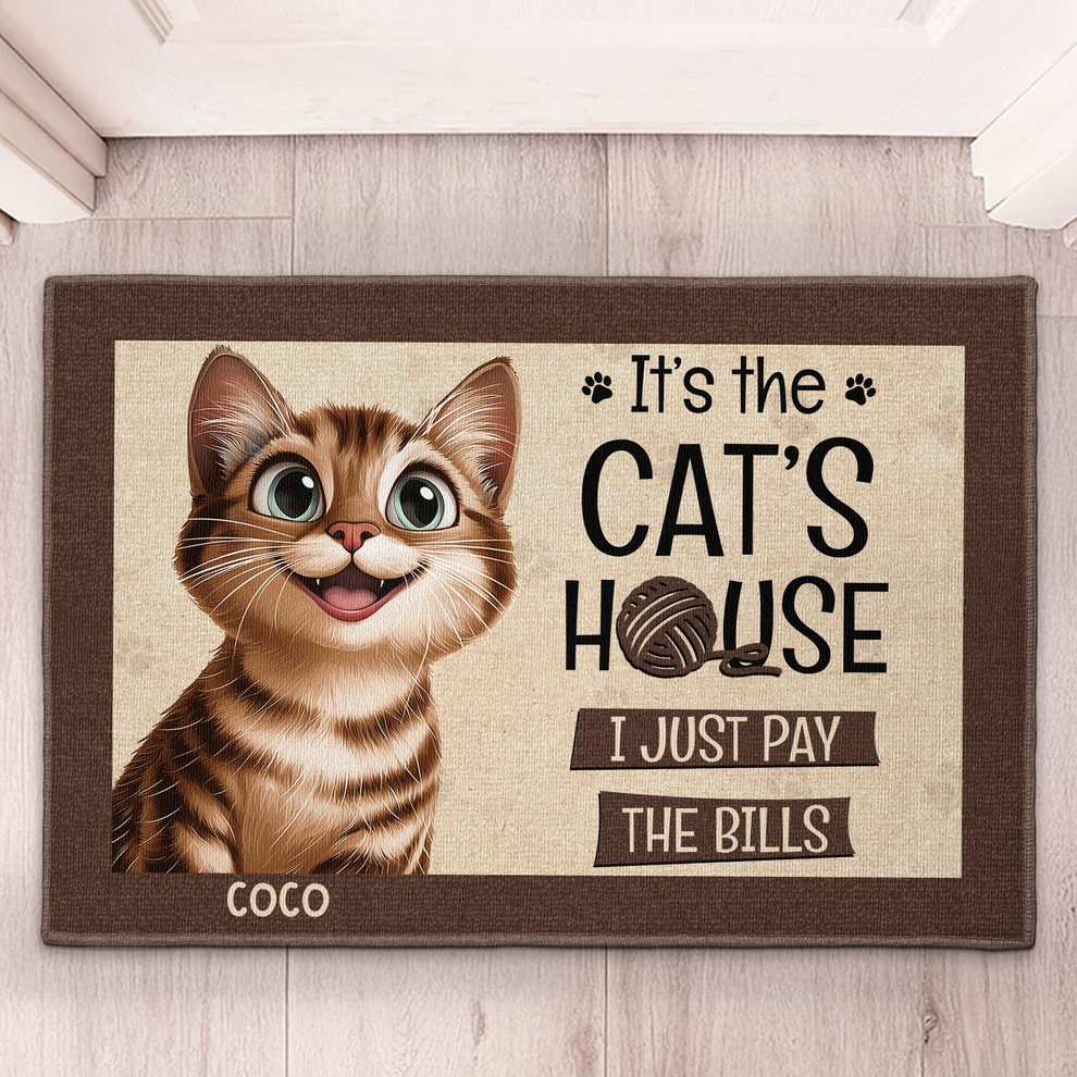 It's The Cat's House We Just Pay The Bills - Personalized Doormat - Personalized Gift for Cat Lovers, Cat Mom, Cat Dad, Pet Lovers