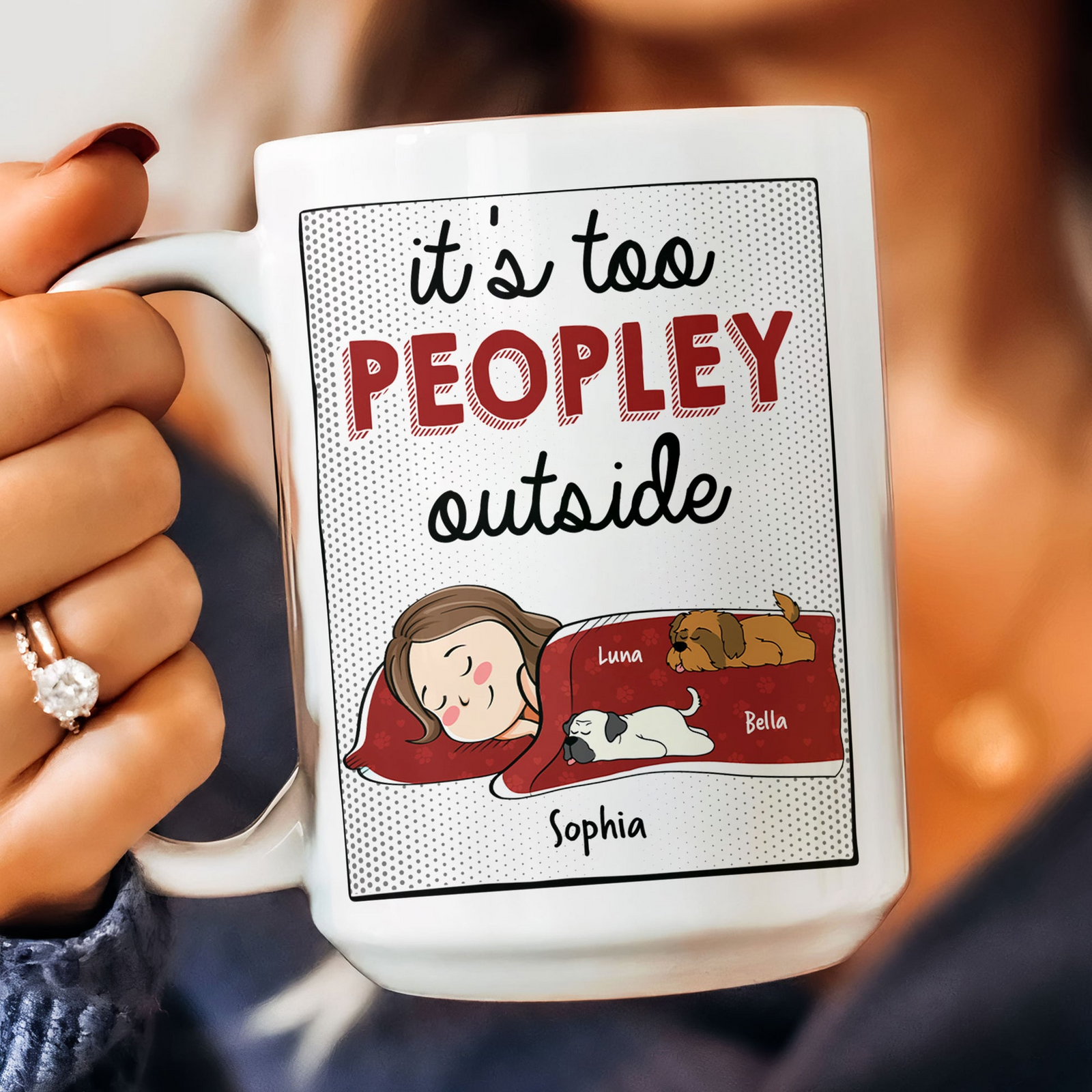It's Too Peopley Outside New Version - Personalized Custom Mug - Gift For Cat Mom, Cat Lovers, Pet Lovers