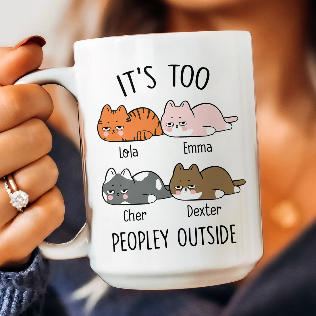 It's Too Peopley Outside - Personalized Custom Mug - Gift For Cat Lovers, Pet Lovers, Cat Mom, Cat Dad