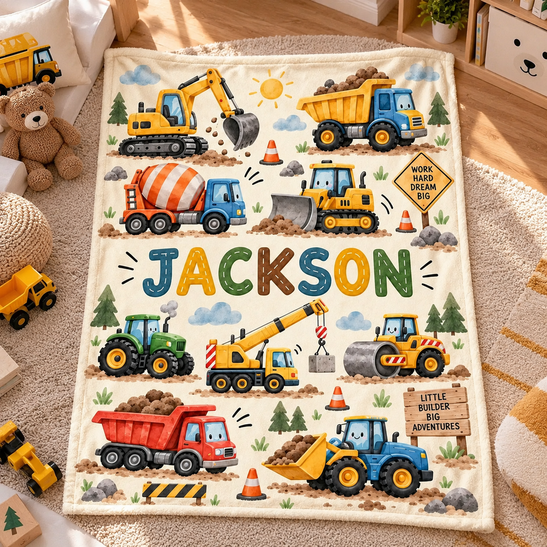 Custom Name Excavator - Personalized Custom Blanket - Gift For Son, Grandson, Boys