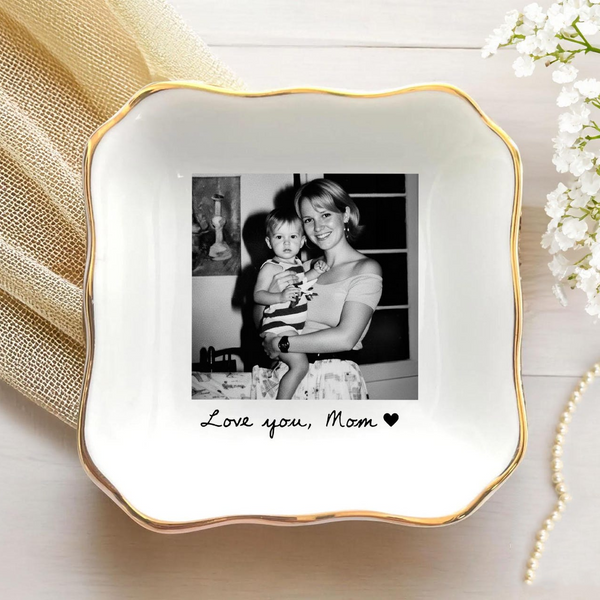 Custom Photo Thank You Mom Trinket Tray - Personalized Jewelry Dish - Mother's Gift For Mom, Grandma