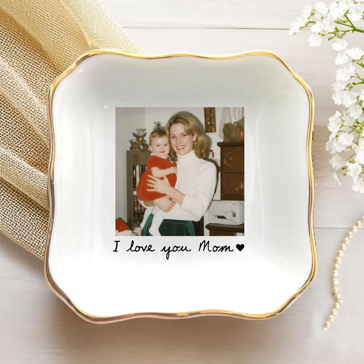 Custom Photo Thank You Mom Trinket Tray - Personalized Jewelry Dish - Mother's Gift For Mom, Grandma