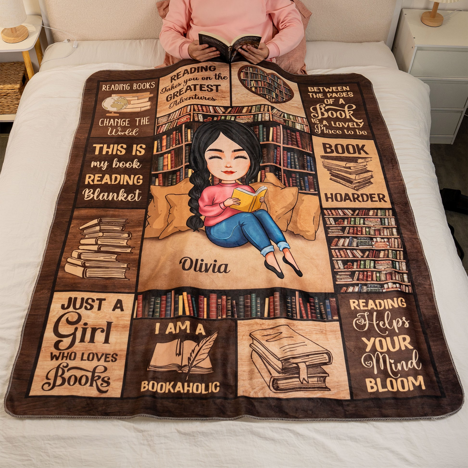 Just A Girl Who Loves Books - Personalized Custom Blanket - Gift For Book Lovers, Bookworms, Readers