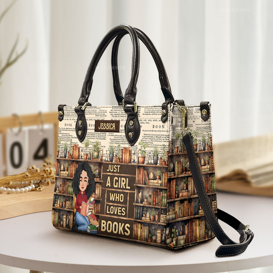 Personalized Vintage Just A Girl Who Loves Books handbag, front view